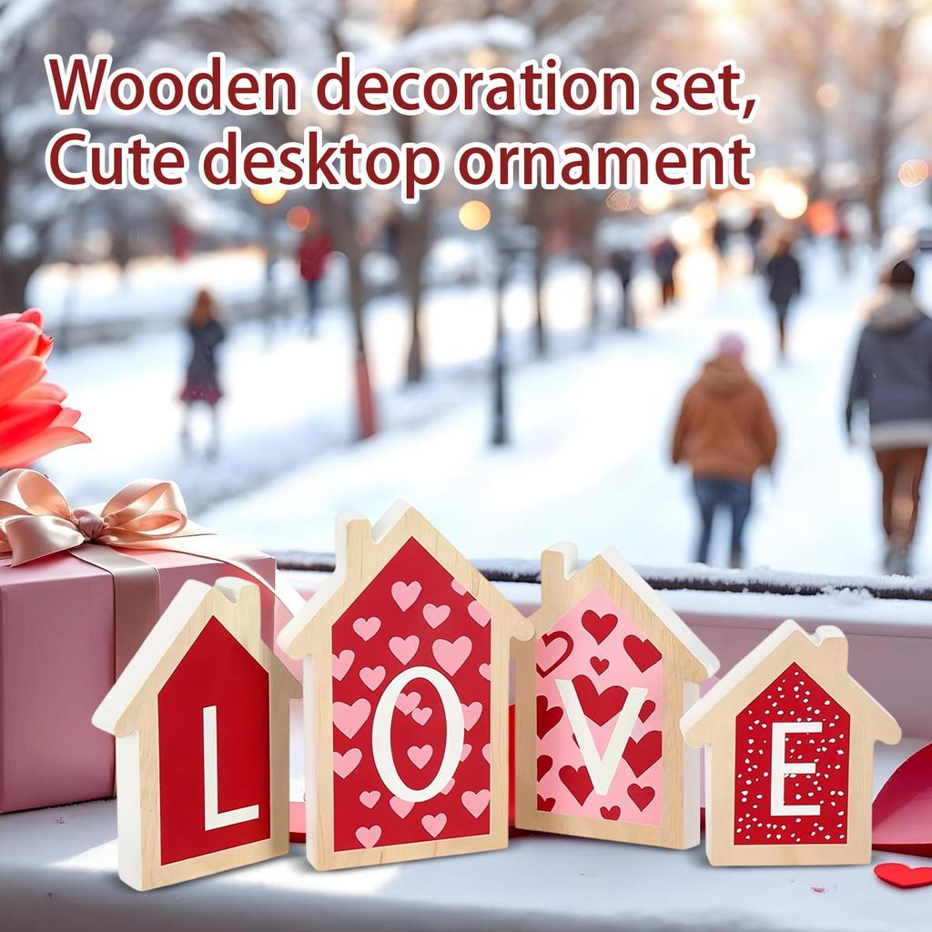 Wooden Decor Set, Cute Table Ornaments For Living Room Bedroom Shelf Desktop