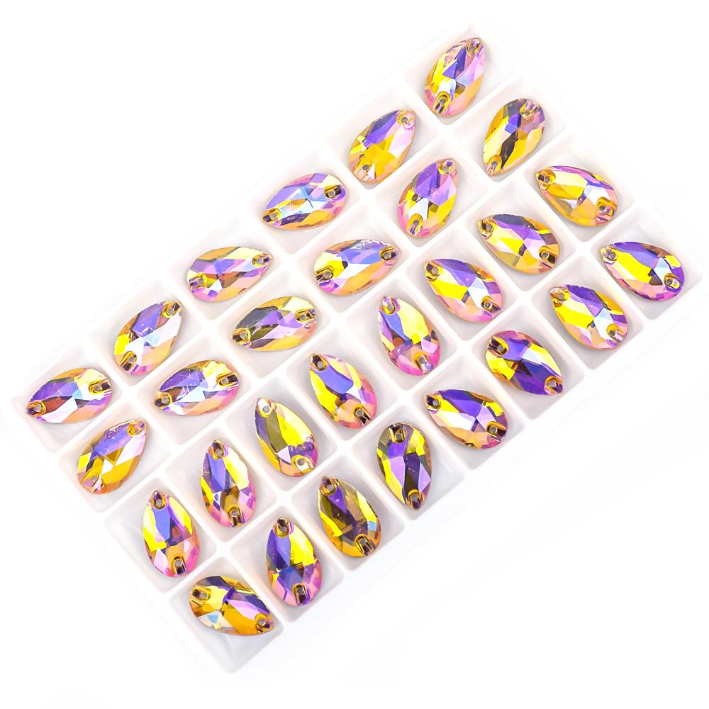 

Weichen Плоскодонная пряжка в форме капли воды из хрусталя, материал для ручного шитья, дрель для шитья одежды и обуви, двойное отверстие 17 * 28mm 12pcs/bag