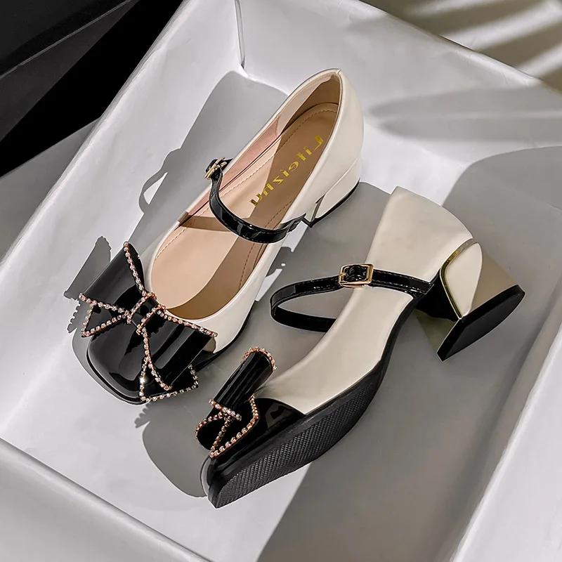 Shoes for Women Fashion Pumps New Mary Jane High Heels Shoes Girl  Bowknot Leather Casual Shoes Big Size 35-43