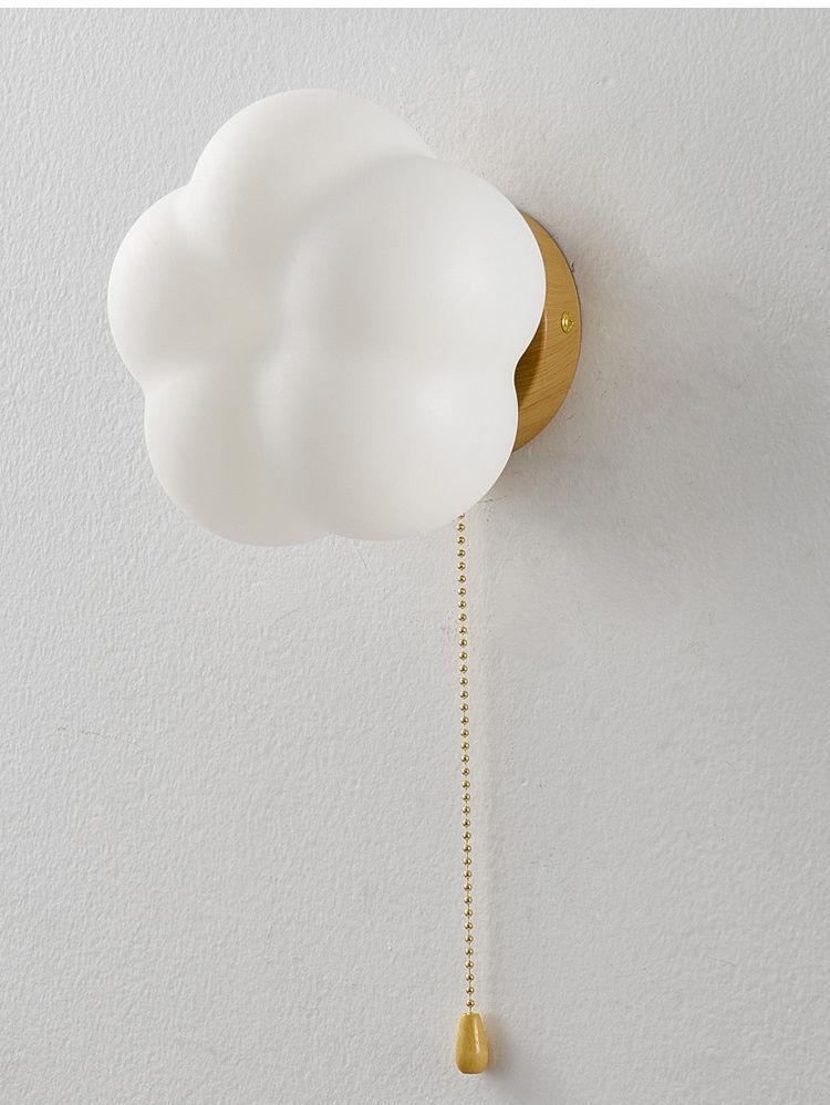 Cream Style Wooden Wall Lamp - Modern Cotton Bedside Lamp for Bedroom, Living Room, Corridor, Balcony