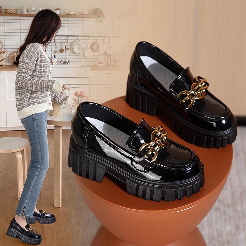 Women's French Style Mary Jane Loafers: Mid-Heel, Thick Sole, Leather Height-Enhancing Summer Shoes