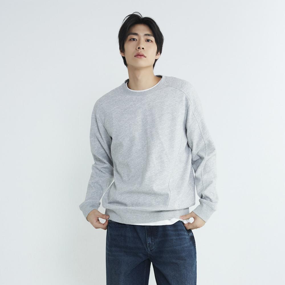 Burkeru Men S Bias Ribbed Round T-Shirt Melange Grey Melange Grey_M