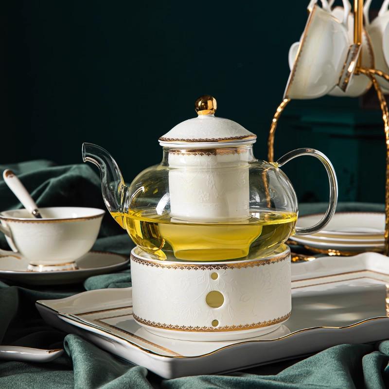Exquisite European-Style Bone China Tea Cup & Saucer Set with Floral Design and Gold Trim