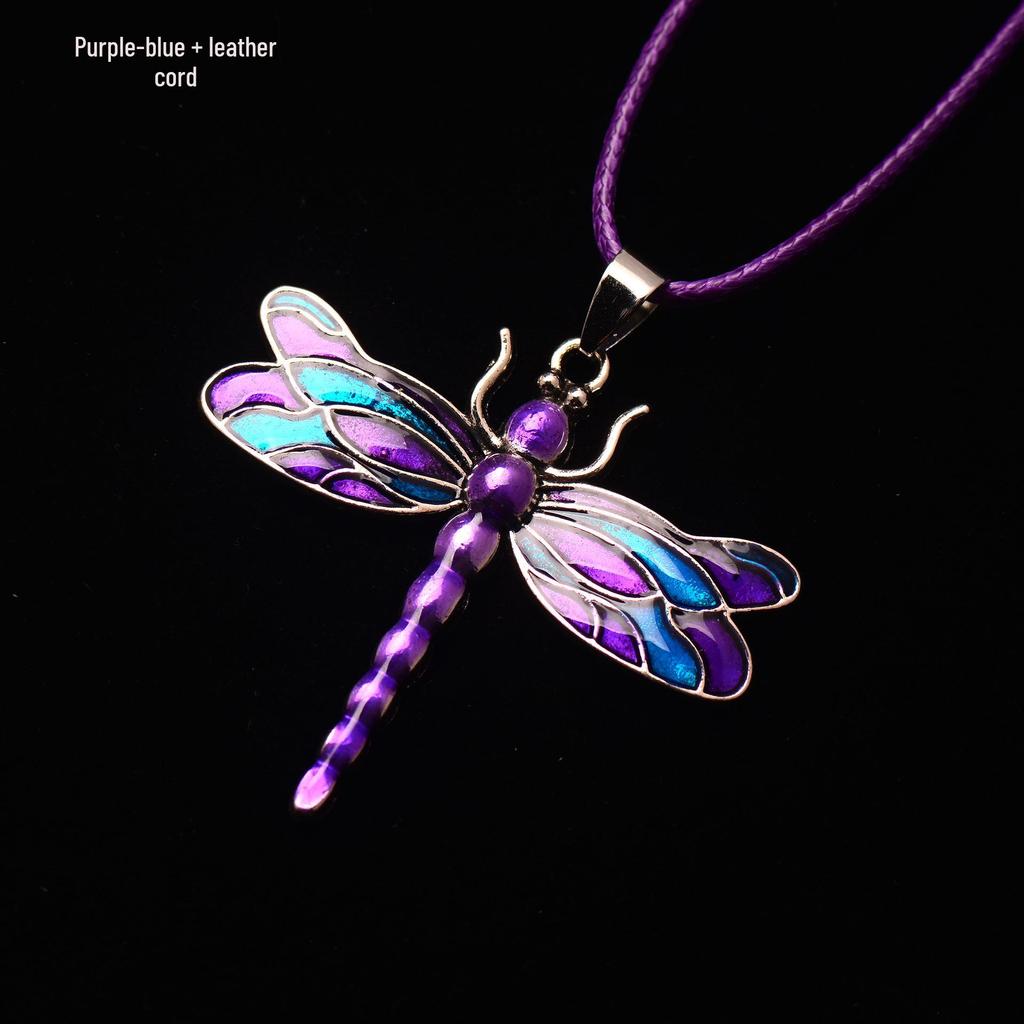 Silver Dragonfly Necklace with Luminous Butterfly - Retro Forest-Inspired