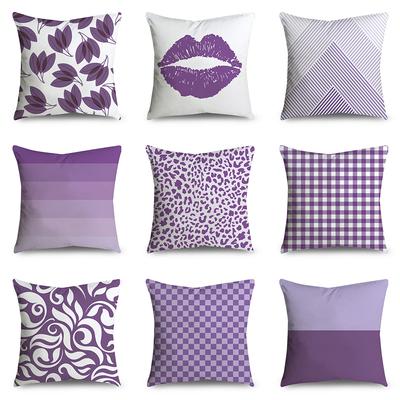 Simple Geometric Purple Floral Print Pattern Cushion Cover Home Living Room Sofa Car Decoration Square Pillow