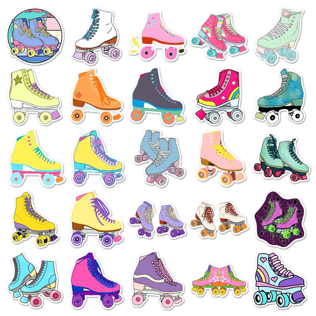 50 Cartoon Roller Skate Stickers: Colorful, Waterproof Graffiti Decorations for Journals & Cabinets