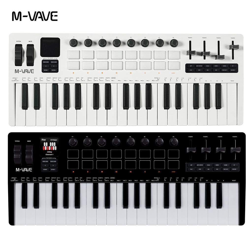 M-VAVE SMK-37 PRO 37 keys Keyboard 3 Octave Range 16 RGB Backlit Impact Pads Supports Wireless Connection to Multiple System