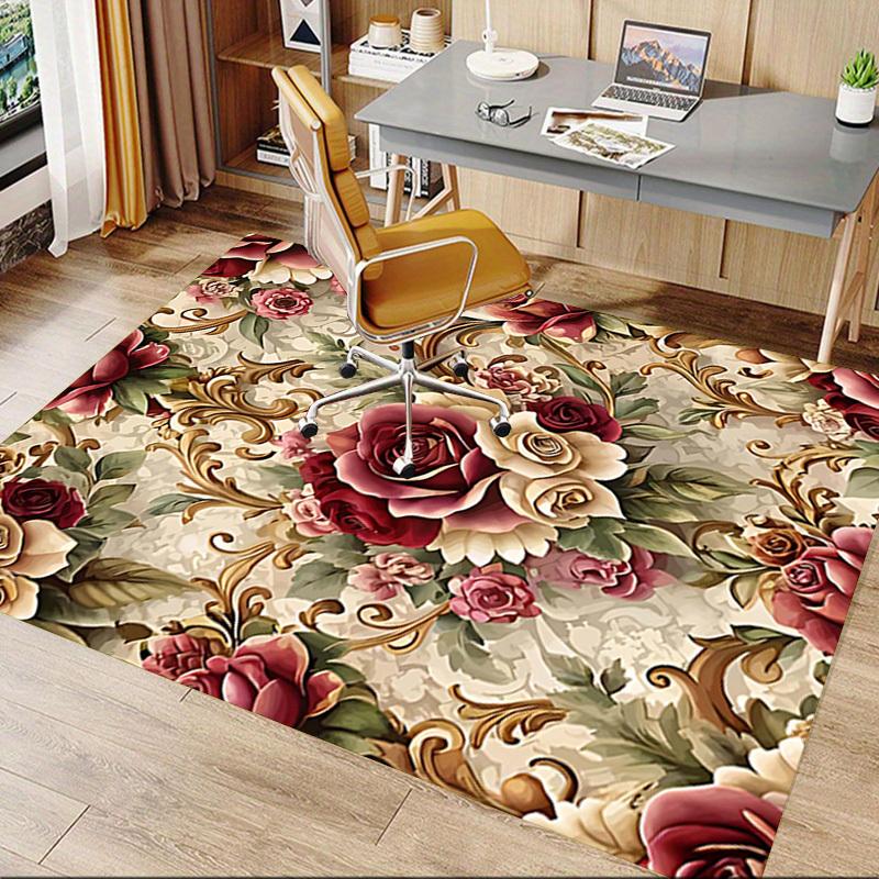 1PC Floral Pattern Roses Non-Slip Floor Carpet Compatible for Office&Living Room&Bedroom&Dining room - Flat-Weave Machine-Washable Rectangular-W234