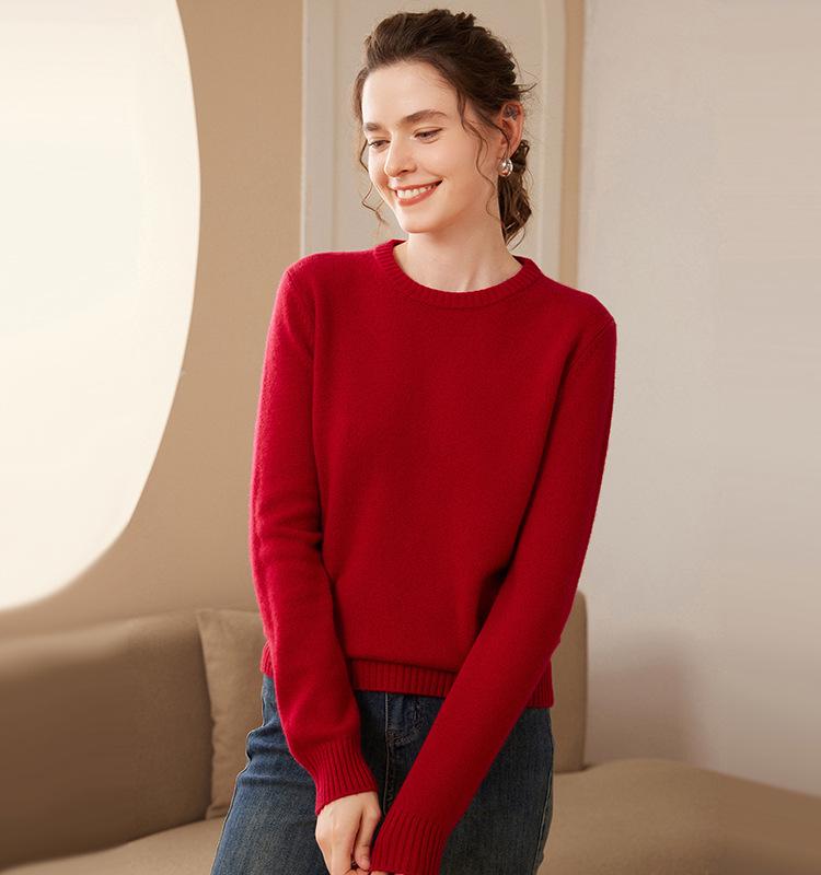 Women's Fashionable Slim Fit Round Neck Cashmere Sweater - Autumn/Winter Versatile Knit Base Layer