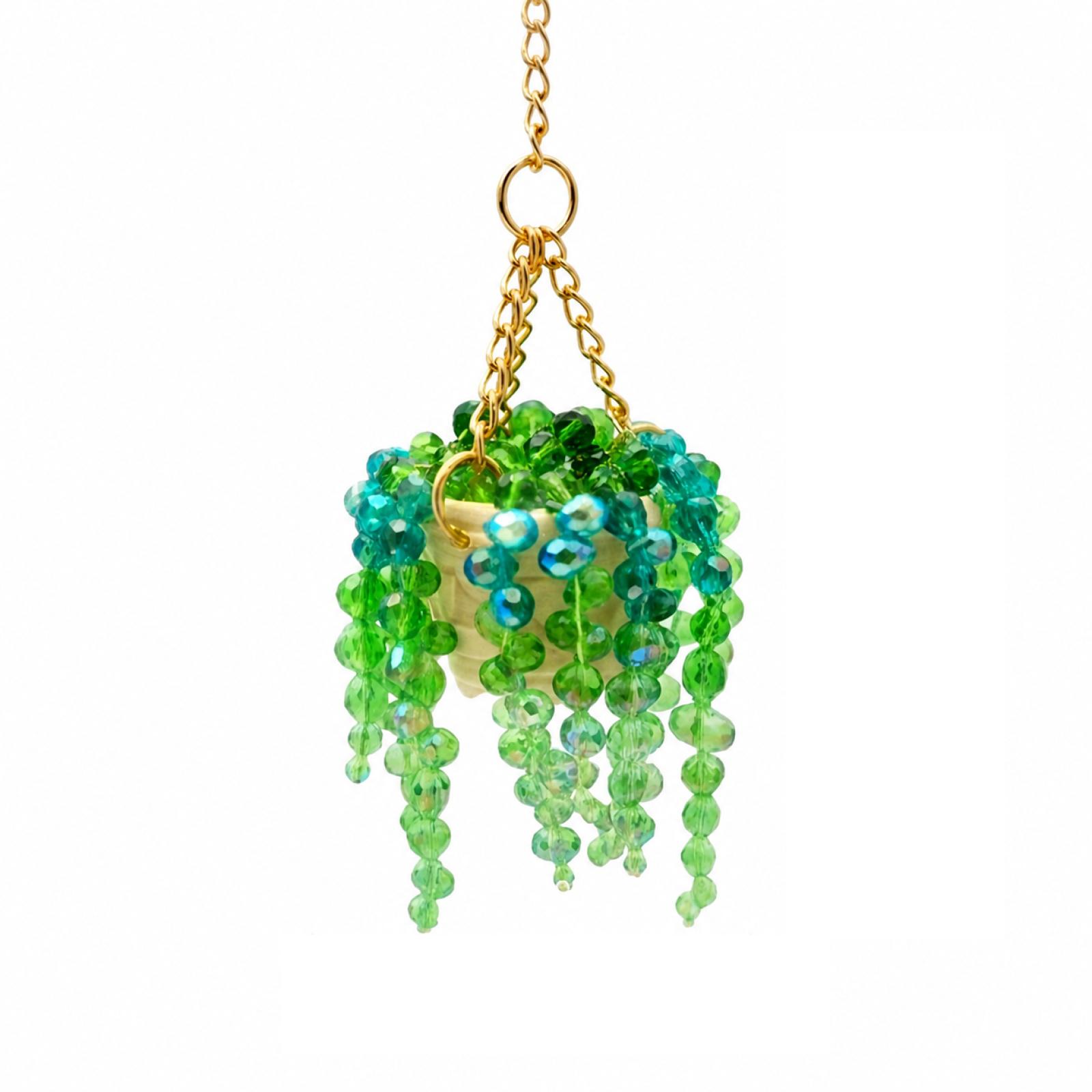 Hanging Car Ornament Succulent Plant Decoration with Beaded Chains Miniature Artificial Plant for Vehicle Interior Accessories One Size
