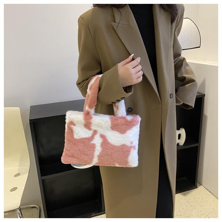 Stylish Soft Velvet Zebra Print Tote Bag Fashionable And Trendy Street Style Handbag