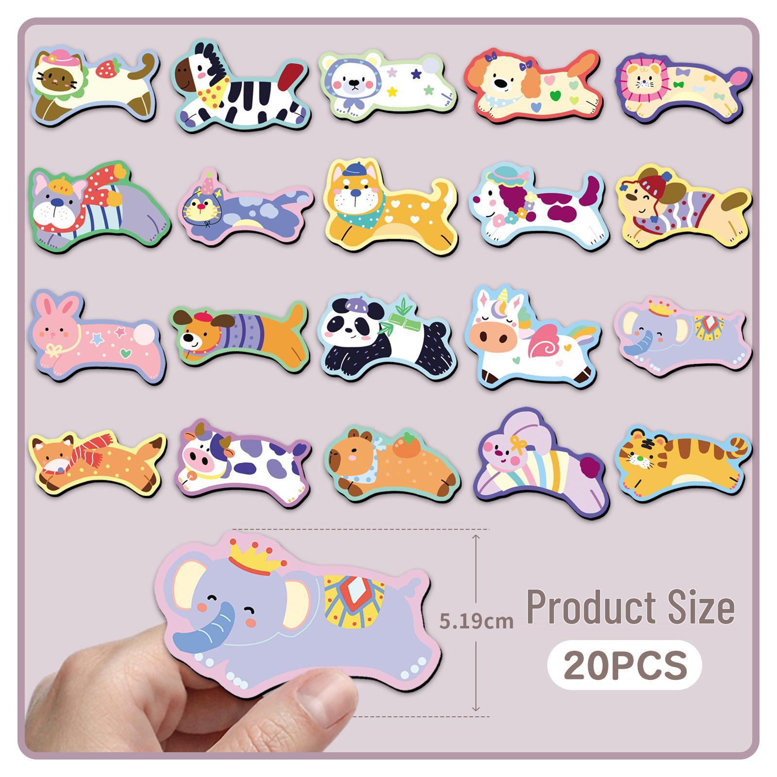 20pcs Cute Animal Graffiti Soft Magnetic Refrigerator Magnets - Waterproof Cartoon Pet Stickers
