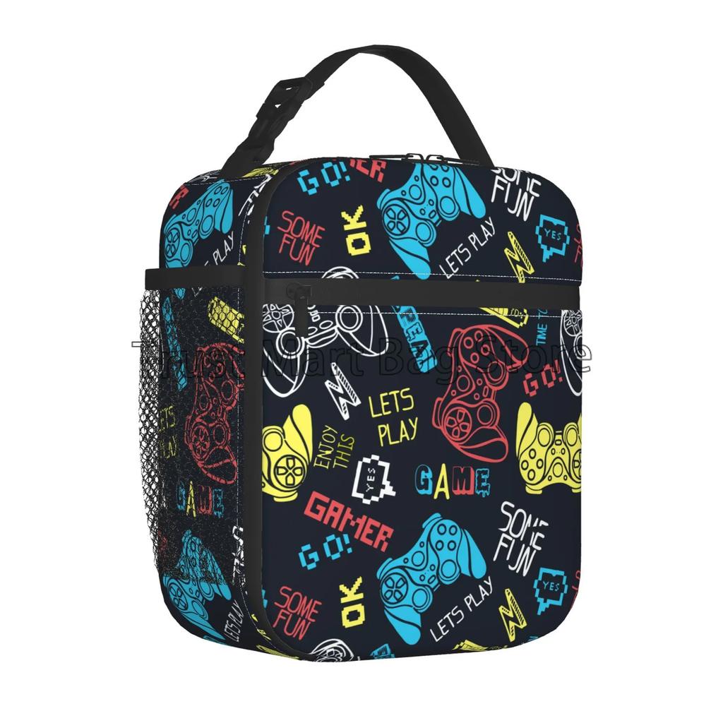 Video Game Controller Insulated Lunch Box Gamepad Waterproof Portable Thermal Bento Lunch Bag for School Travel Picnic Beach