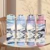 1PC Snow Mountain Lake Winter Landscape Print 750ml Color Plastic Sports Water Bottle Leakproof Flip Straw Lid Suitable for Sports Office Home Use