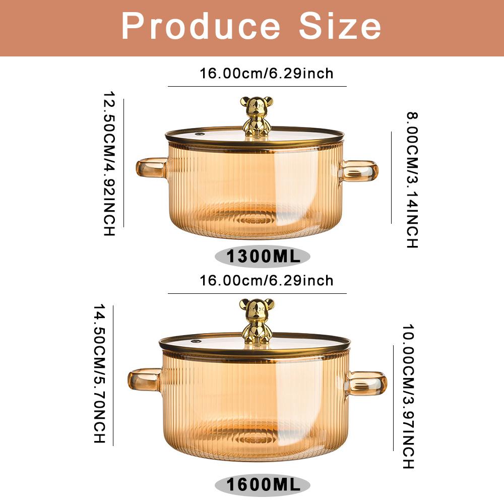 Glass Saucepan Clear Cooking Pot Bear Soup Pot Dual Handles Glass Saucepan With Cover Kitchen Cooking Tools