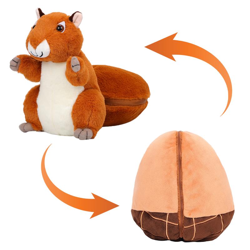 25-35cm Braune Nuss Verwandelt sich in Eichhörnchen Stofftier Kawaii Versteckt in Frucht Eichel Plüsch Niedliche Puppe Kissen Kinderspielzeug Zimmerdekoration 25cm