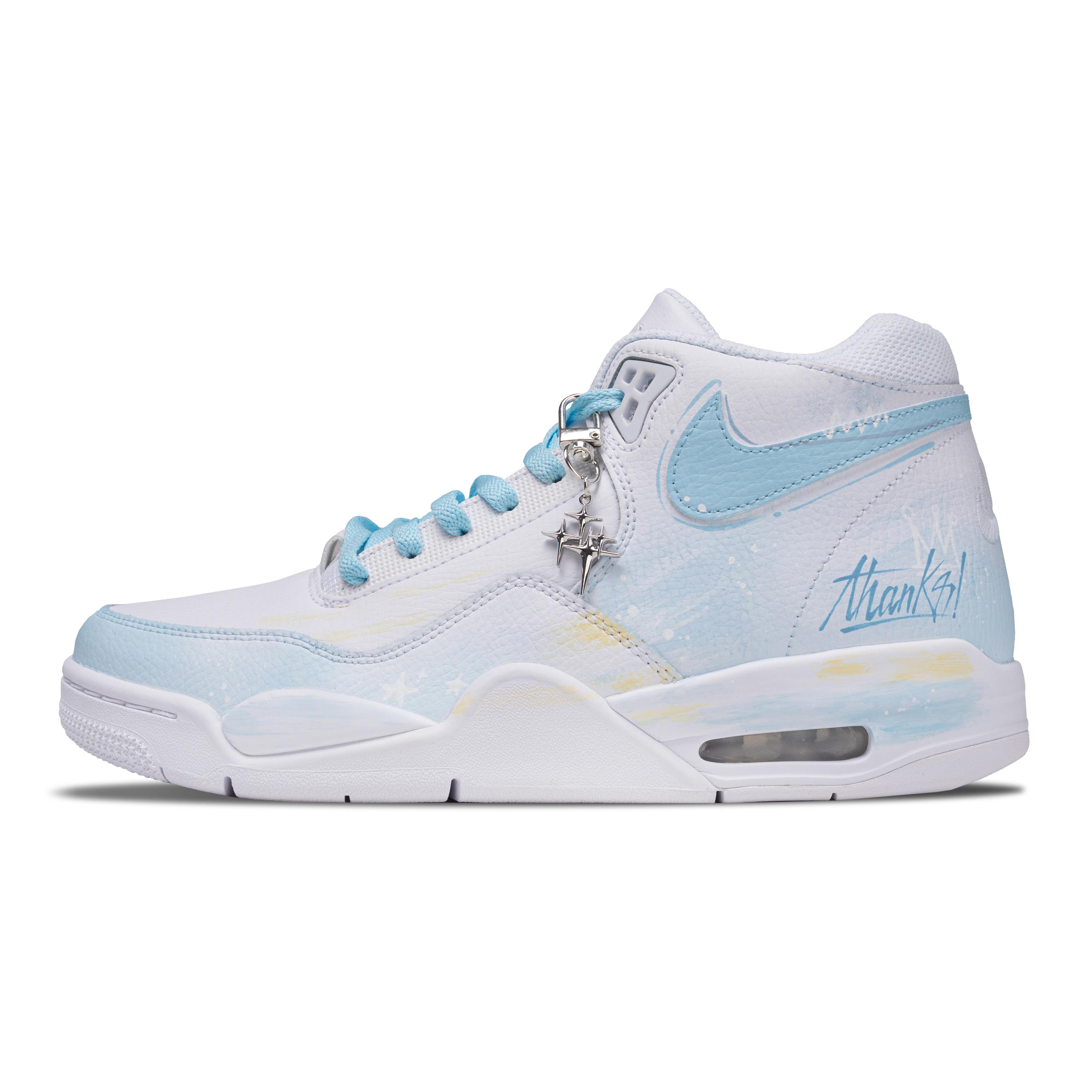 

Nike Flight Legacy Lake Sea Abrasion Resistant Mid top Vintage Basketball Shoes Men s Light Blue BQ4212-101(Team1240-) 40