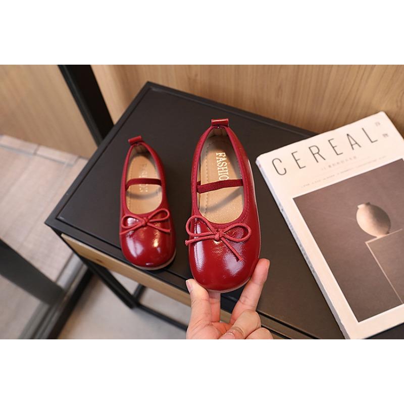 Korean Style Bowknot Solid Color Comfortable Low Cut Casual Girls Kids Leather Shoes
