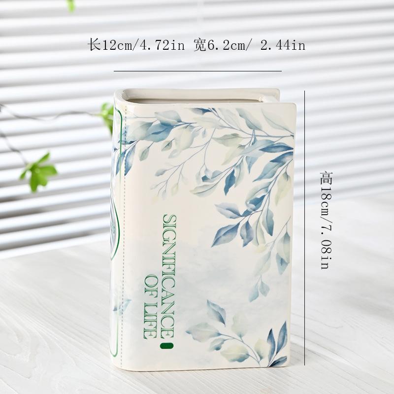 European Ceramic Book Vase Creative High-end Flower Arrangement Container Living Room Office Desktop Book Vase Home Decoration