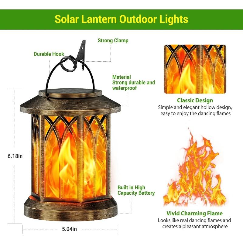 2/4PCS Solar Flame Hanging Lamp Waterproof Outdoor Light with Flickering Effect for Garden Patio Yard Path Christmas Decor