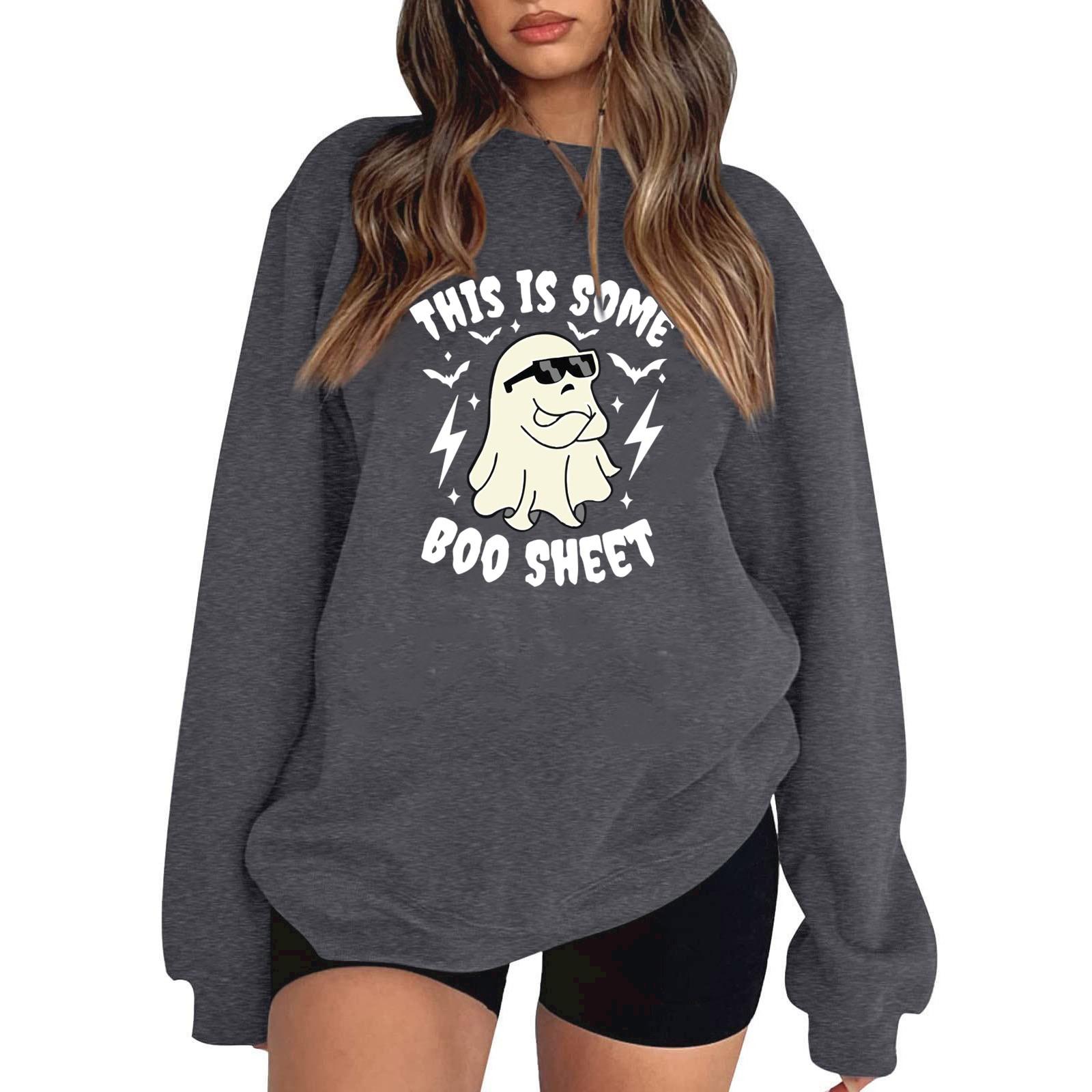 

Женский пуловер с принтом Хэллоуина, круглый вырез, заниженная линия плеча, блузка с длинными рукавами XL