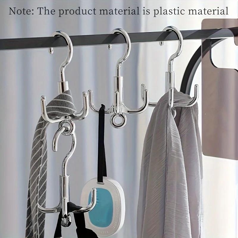 1pc Multifunctional Punch Free 4-Claw Rotating Plastic Hook, Rotation Coat Hanger, Belt Organizer, Scarf Storage Rack