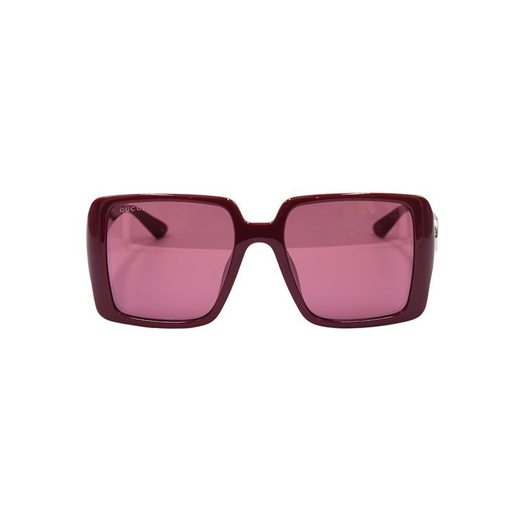 GUCCI Skeleton GG Plate Frame Square Sunglasses Women's Crimson Red