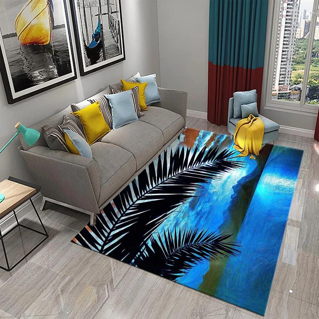 Green Tropical Palm Leaves Sunset Carpet Living Room Decor Floor Rug Non Slip Absorbent Carpet for Kitchen Bathroom Entrance Mat