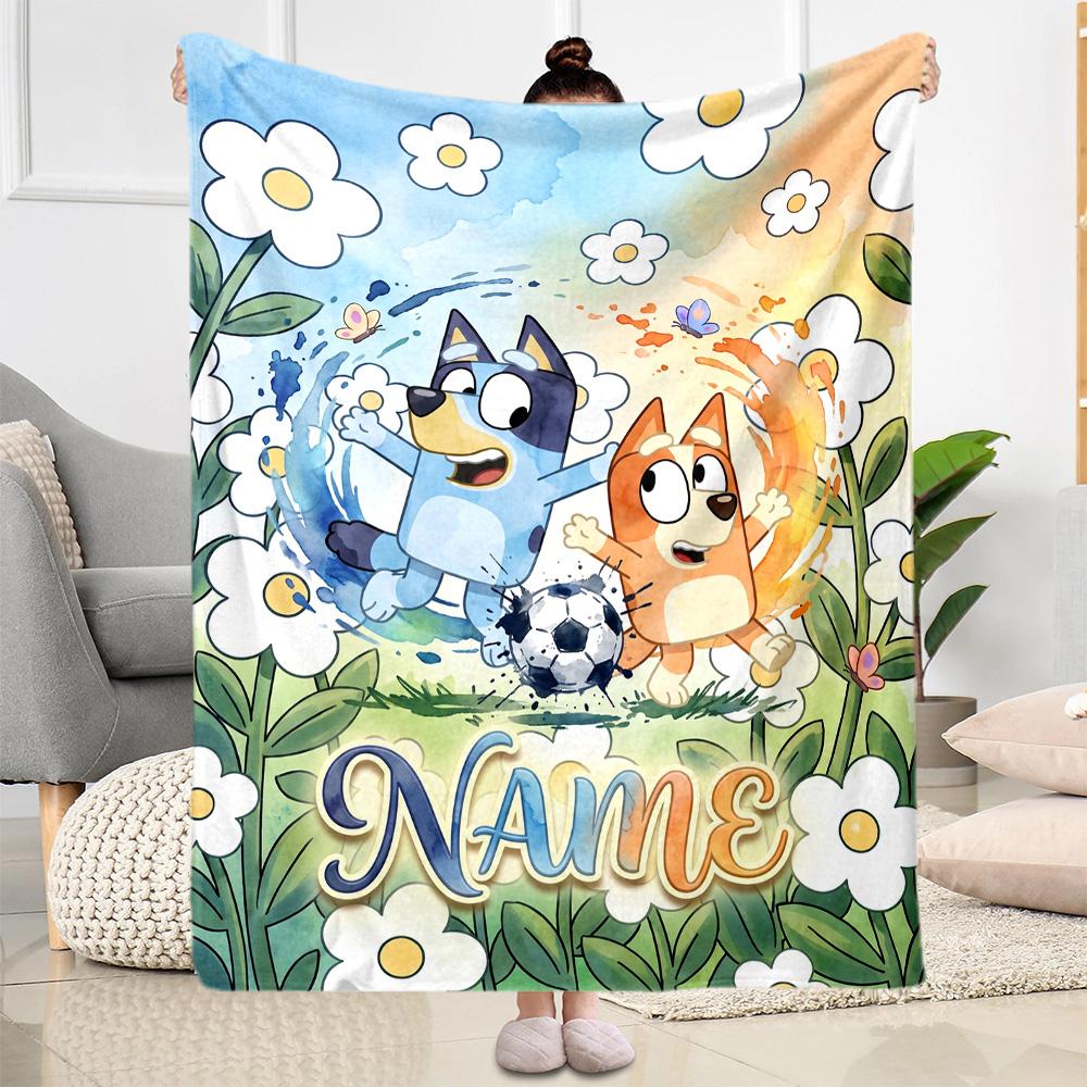 Blue Orange Friends Customize Text Blanket Lightweight Personalized Blanket Ultra-Soft Versatile for Office Livingroom Bedding Chair All-Season Use