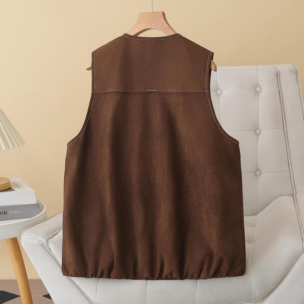 Plus Size Women's Suede Velvet Round Neck Cardigan Vest - Slimming, Versatile Spring Top