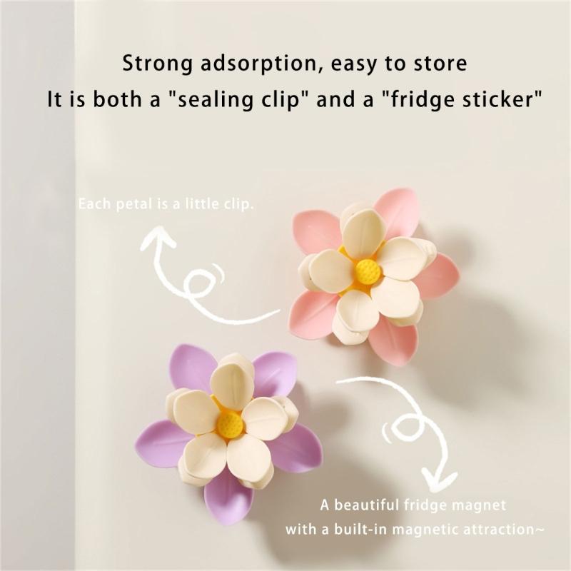 Double Layer Magnetic Sealing Clip for Food Storage Bags With Refrigerator Magnet and Flower Designs