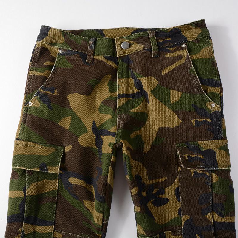 American High Street Herren Camouflage Ripped Slim Fit Denim Jeans