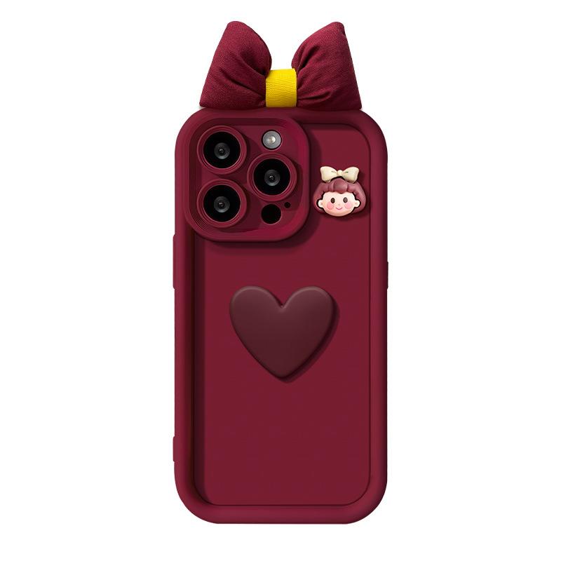 The Heart-shaped Doll Bow Tie Is Suitable for Apple 16PRO Phone Case 15 Creative 14 Silicone Anti-drop XR/XS Female
