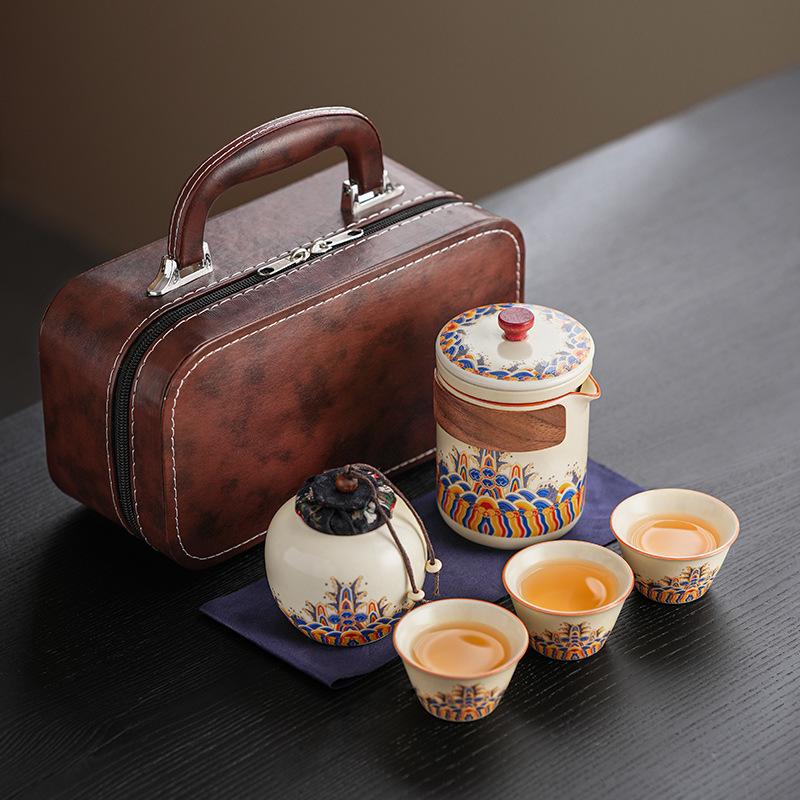 Retro Wave Portable Tea Set: Outdoor Gongfu Pot for Business & Cultural Travel
