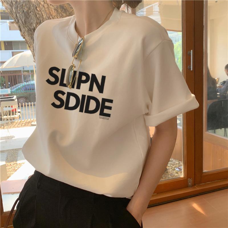

Shoulder cotton short-sleeved t-shirt women s fashion versatile simple white top thickened bottoming shirt spring, summer and autumn XXXL