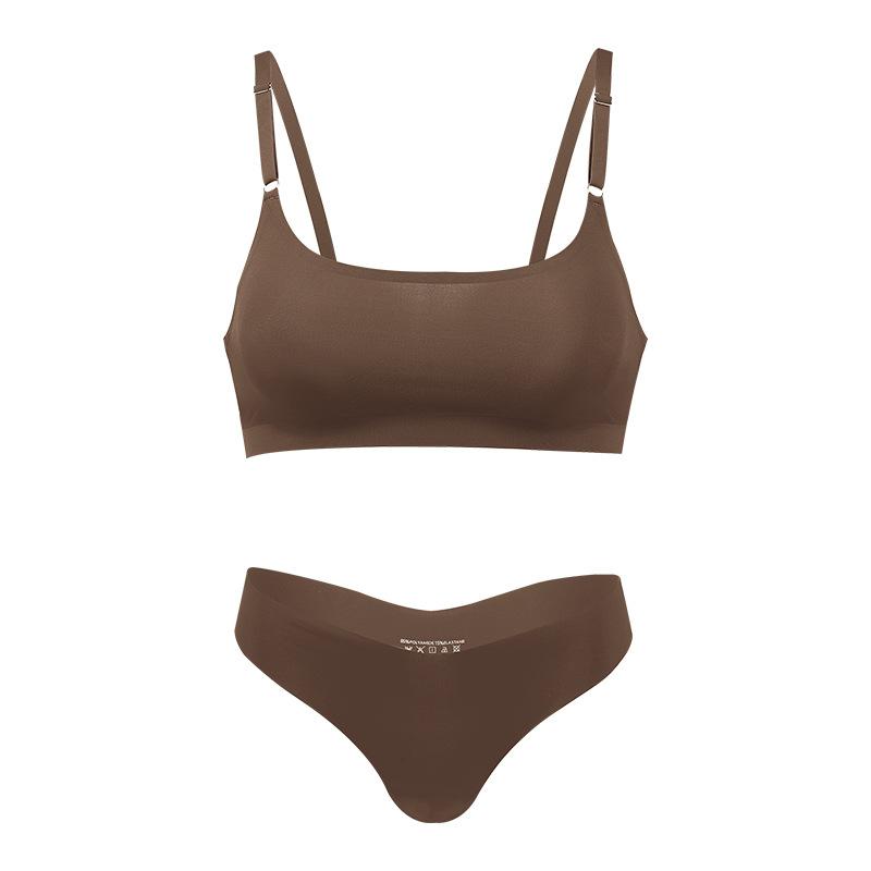 

Высококачественный новейший дизайн, размер США, стильный, сплошной ледяной шелк, бесшовный беспроводной бюстгальтер и комплект женского нижнего белья S кофейный