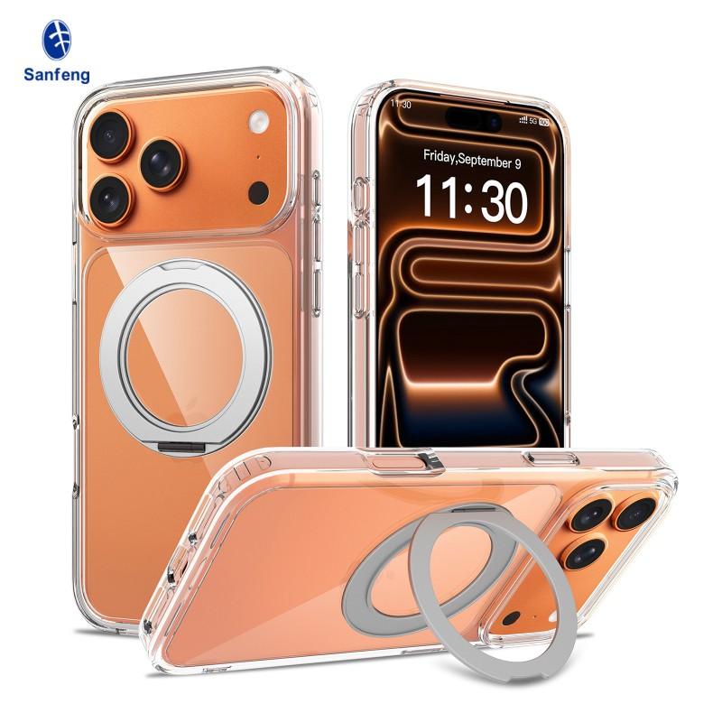 

Suitable 17 Phone Case 360 Rotating Bracket IPhone16promax Transparent Magnetic Protective Cover iPhone 15Pro max прозорий