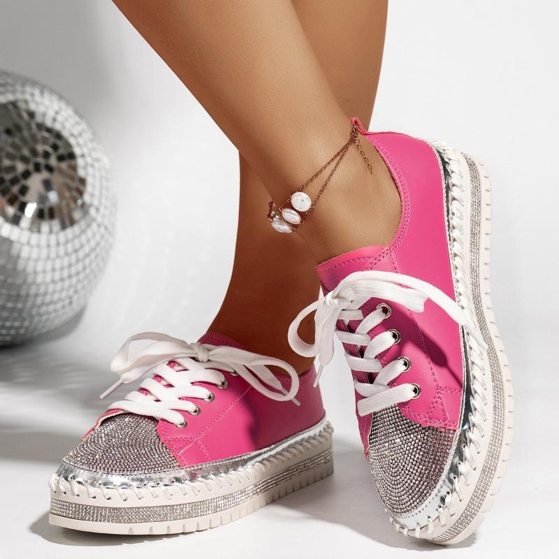 

Повседневная женская обувь большого размера, новая весенняя обувь на плоской подошве с круглым носком на шнуровке, модная женская обувь с цветовой блокировкой 44 розы красного