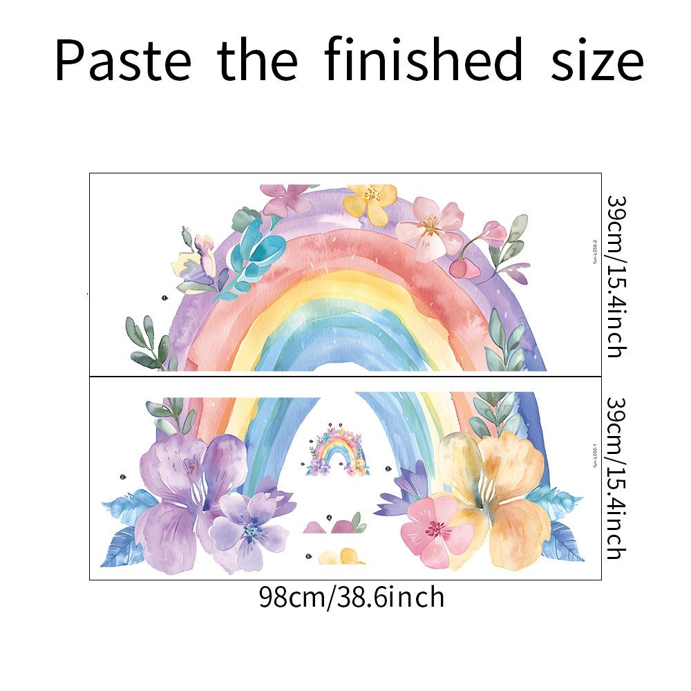 Fun-L056 Watercolor Rainbow Flower Leaves Children's Bedroom Home Background Wall Beautification Wall Sticker