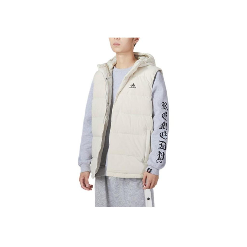 Adidas Solid Color Hooded Zip Vest With Brand Logo Print Men Outerwear White HE1462