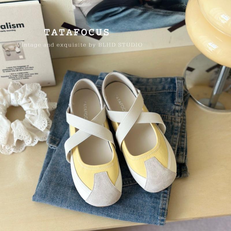 Leather cross belt shallow mouth ballet single shoes women's spring and summer new hollow low heel casual shoes Mary Jane shoes