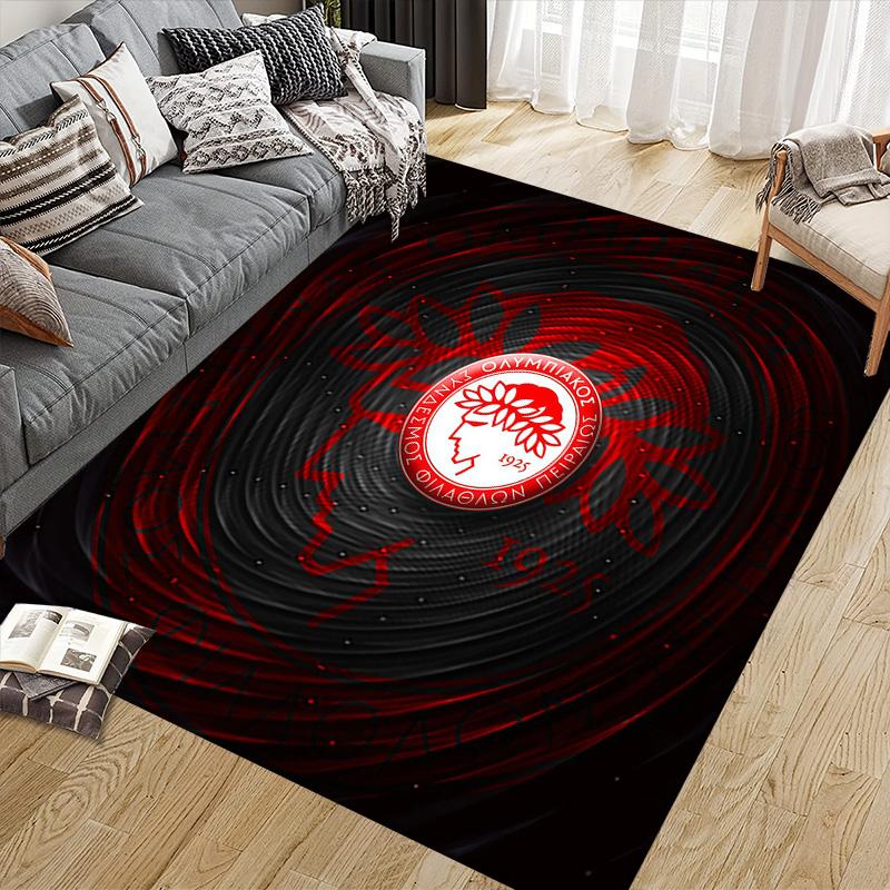 Olympiacos F.C. Flanellmuster Quadratischer Teppich, Läufer, Teppich für Wohnzimmer Schlafzimmer Sofa Spielzimmer Dekoration, Rutschfeste Fußmatte