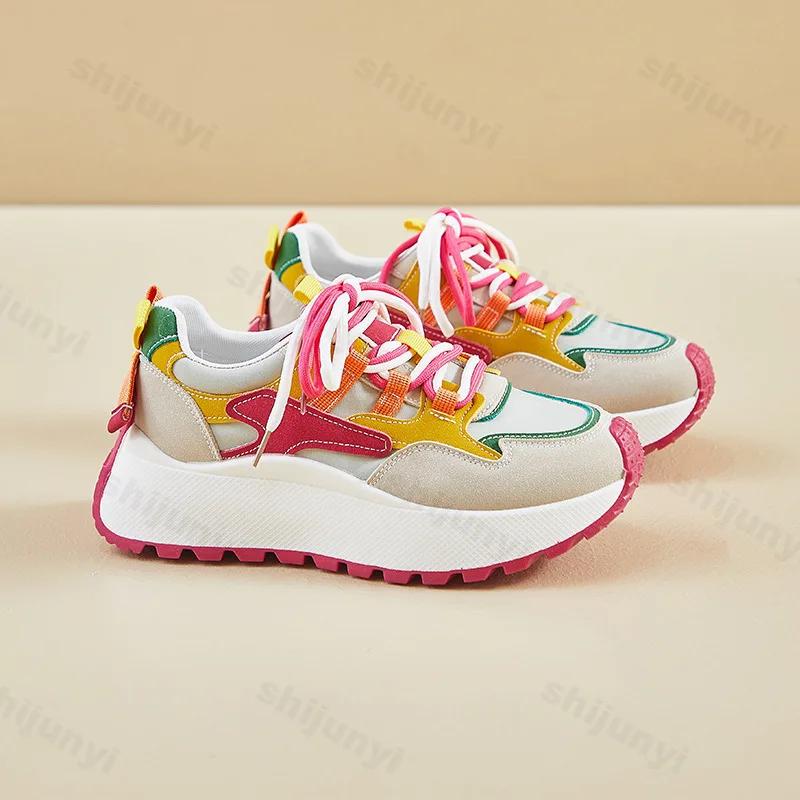 New Women's Shoes  Spring Fashion Comfortable Vulcanized Sport Shoes Lace-up Platform Sneakers Non Slip Women‘s Casual Shoes