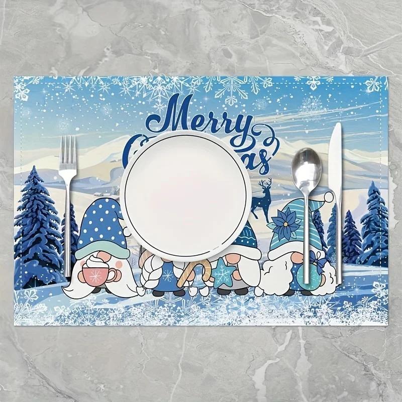 1PC Christmas Placemat Theme Pad Kitchen Table Mat Meal Table Pads Dining Table Encrypted New Year Linen Decorative Party