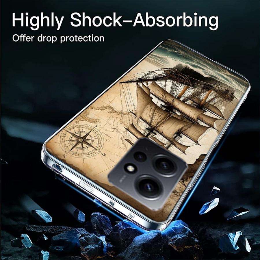 Compass Map Voyage Phone Case For Redmi 12 13C 12C 15C 9 10 10C Note 13 Pro Plus 14 15 Pro 9T 9C 9A TPU Soft Cover Clear Cell Ca