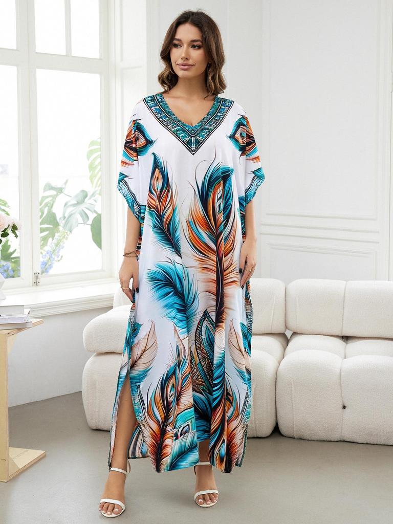 European-American Cotton Tie-Dye Beach Dress: Loose Robe & Bikini Cover-Up