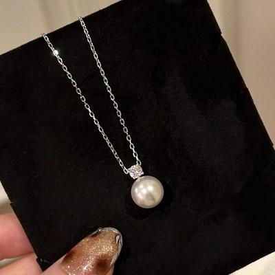 S925 Sterlingsilber Diana Perlen Anhänger Halskette für Damen - Elegante Sommer Schlüsselbein Kette