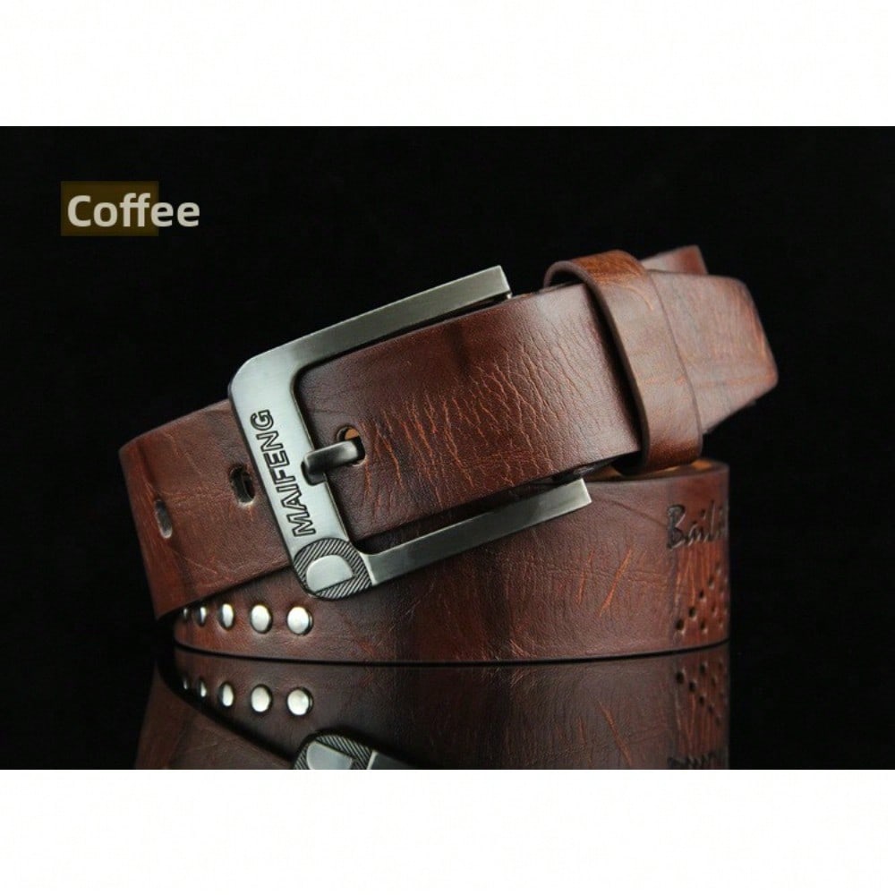 Nieuwe Casual Herenriem, Riem met Gesp, Retro Klinknagelriem 110cm koffie