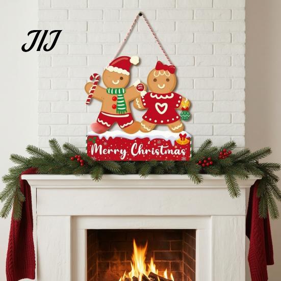 Christmas Gift For Friends Wooden Hanging Pendant, Festive Ornaments with Hemp Rope for Tree Fireplace Wall Window Decoration, Santa Claus/Gingerbread