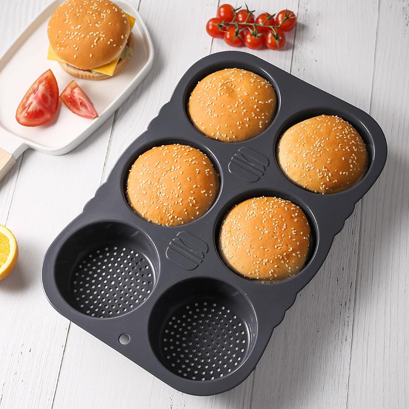 4/6/8 Holes Silicone Hamburger Bun Pan, Non Stick Baking Pan Cake Mold, Kitchen Tools